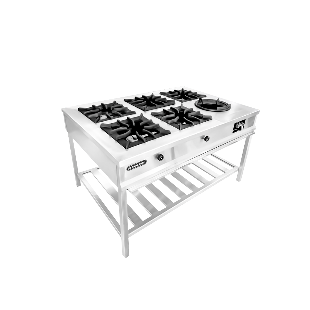 COCINA INDUSTRIAL DE 05 HORNILLAS CON 01 HORNILLA WOK/CHIFERA